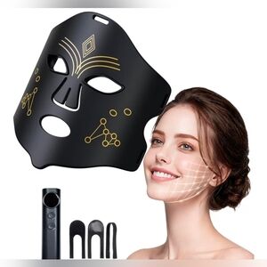 LED Red Light Therapy Mask Face Neck Phototherapy 4 Modes 3 Levels Remote Black.